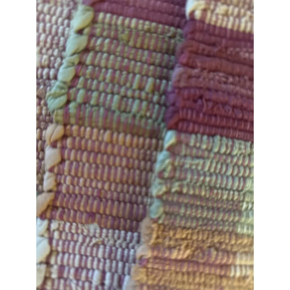 Set of 6 Hand Woven Rag Rug‎ Placemats Multicolor Plaid Boho Farmhouse Fringe